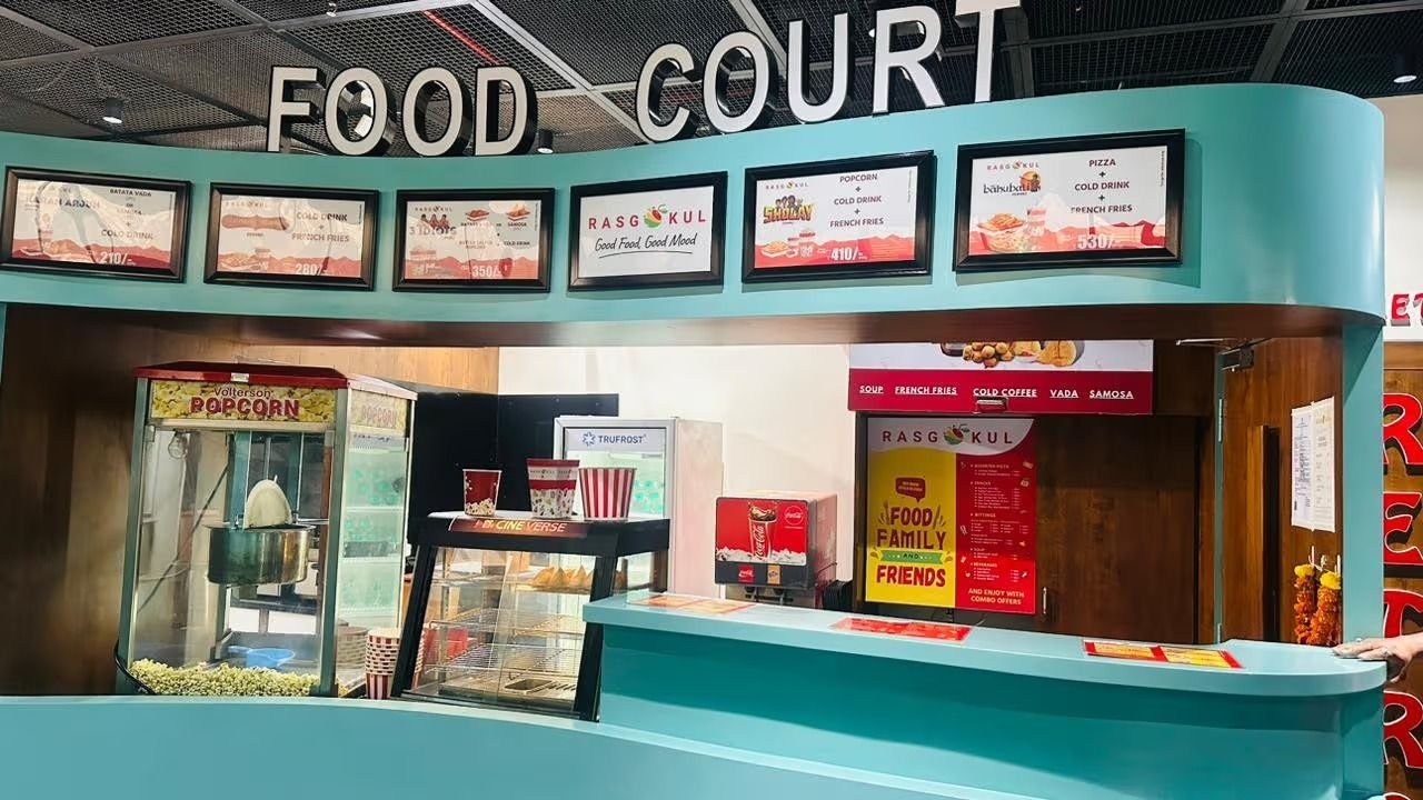 The food court and popcorn counter at Cineverse Multiplex Vesu